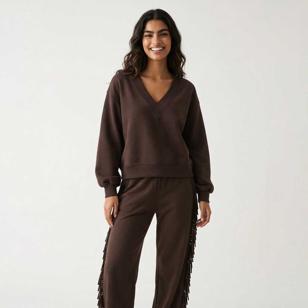 Ensemble Pantalon à Franges / Pull Chocolat