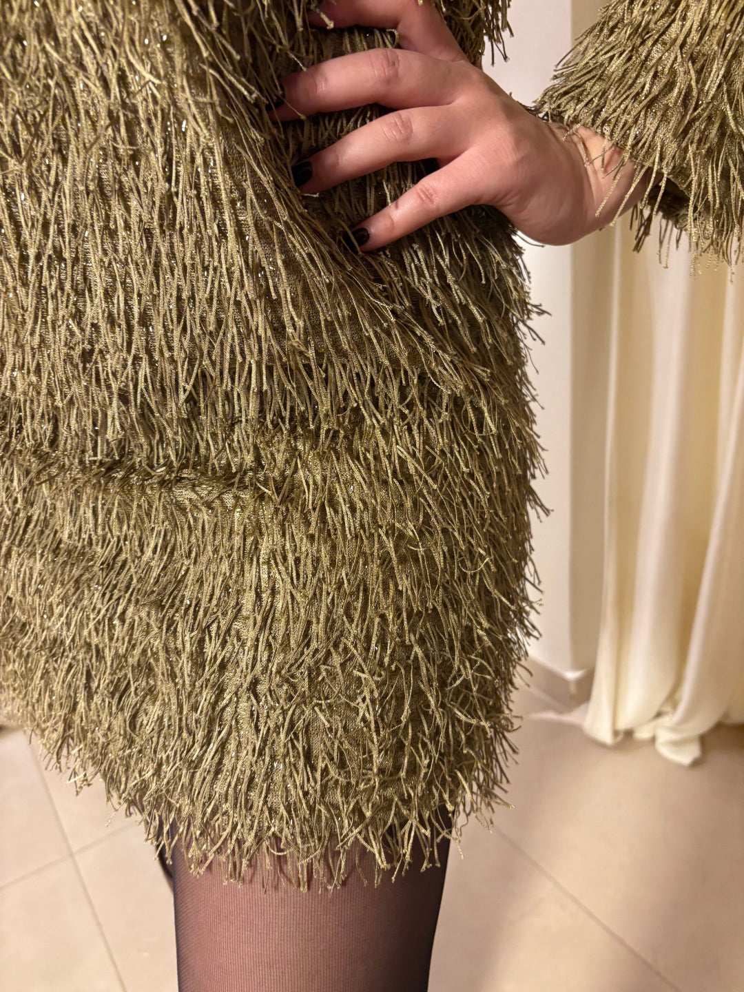 Robe à franges sequin taupe