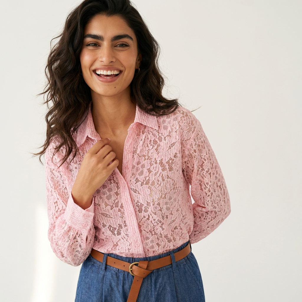 Ensemble Chemise en Dentelle / Pantalon en Jean Tencelle