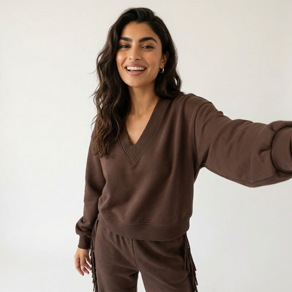 Ensemble Pantalon à Franges / Pull Chocolat
