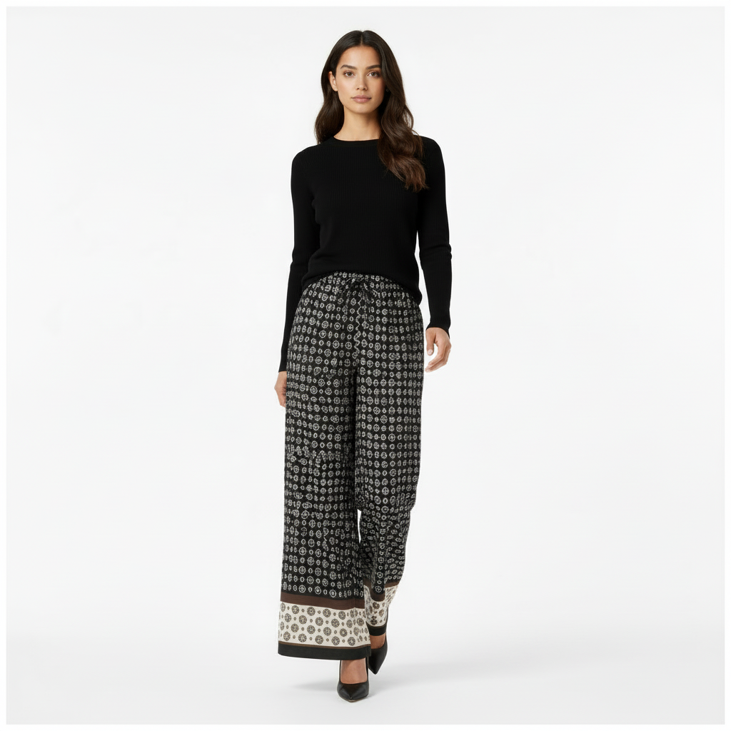 Pantalon damier en soie