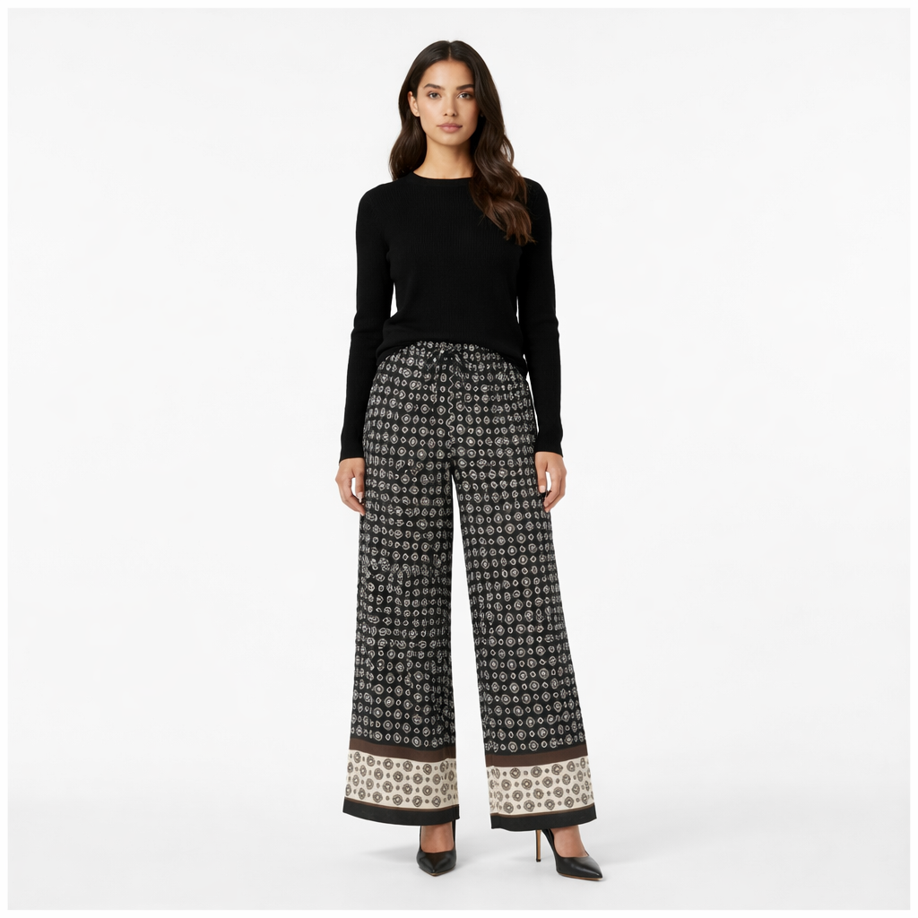 Pantalon damier en soie