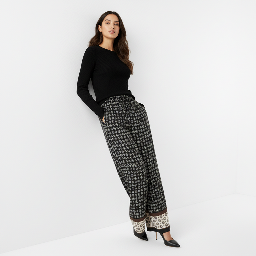 Pantalon damier en soie