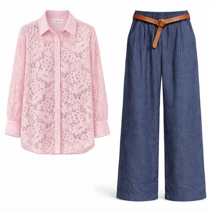 Ensemble Chemise en Dentelle / Pantalon en Jean Tencelle
