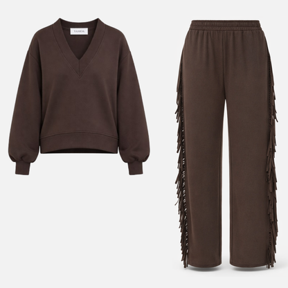 Ensemble Pantalon à Franges / Pull Chocolat