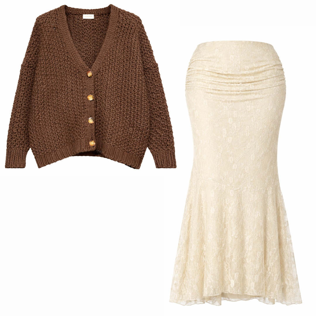 Ensemble Jupe en Dentelle / Cardigan en Maille