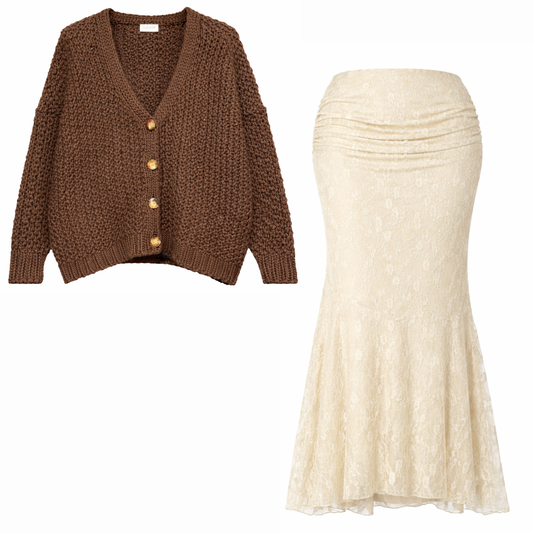 Ensemble Jupe en Dentelle / Cardigan en Maille
