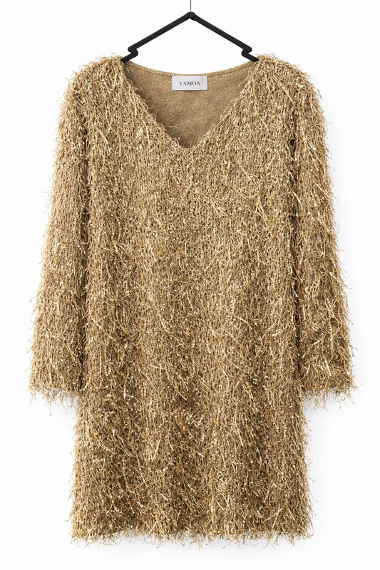 Robe à franges sequin taupe