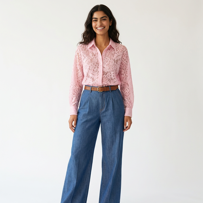 Ensemble Chemise en Dentelle / Pantalon en Jean Tencelle