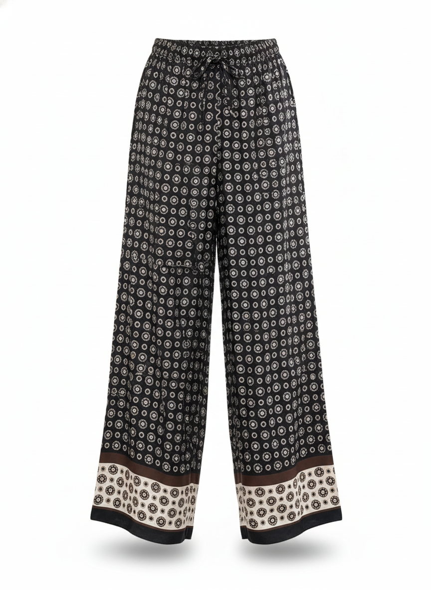 Pantalon damier en soie