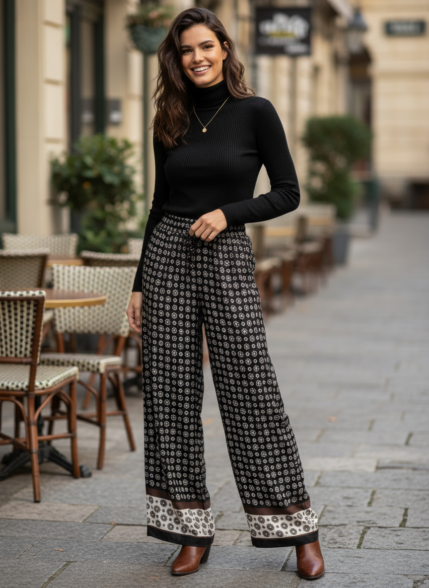 Pantalon damier en soie