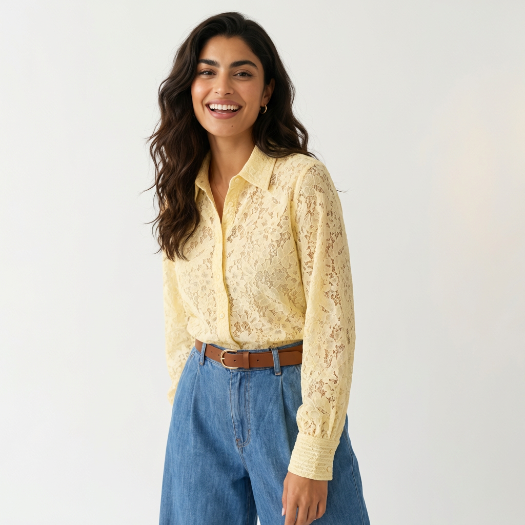Ensemble Chemise en Dentelle / Pantalon en Jean Tencelle