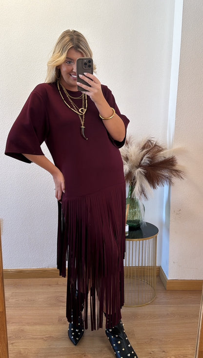 Robe à franges bordeaux