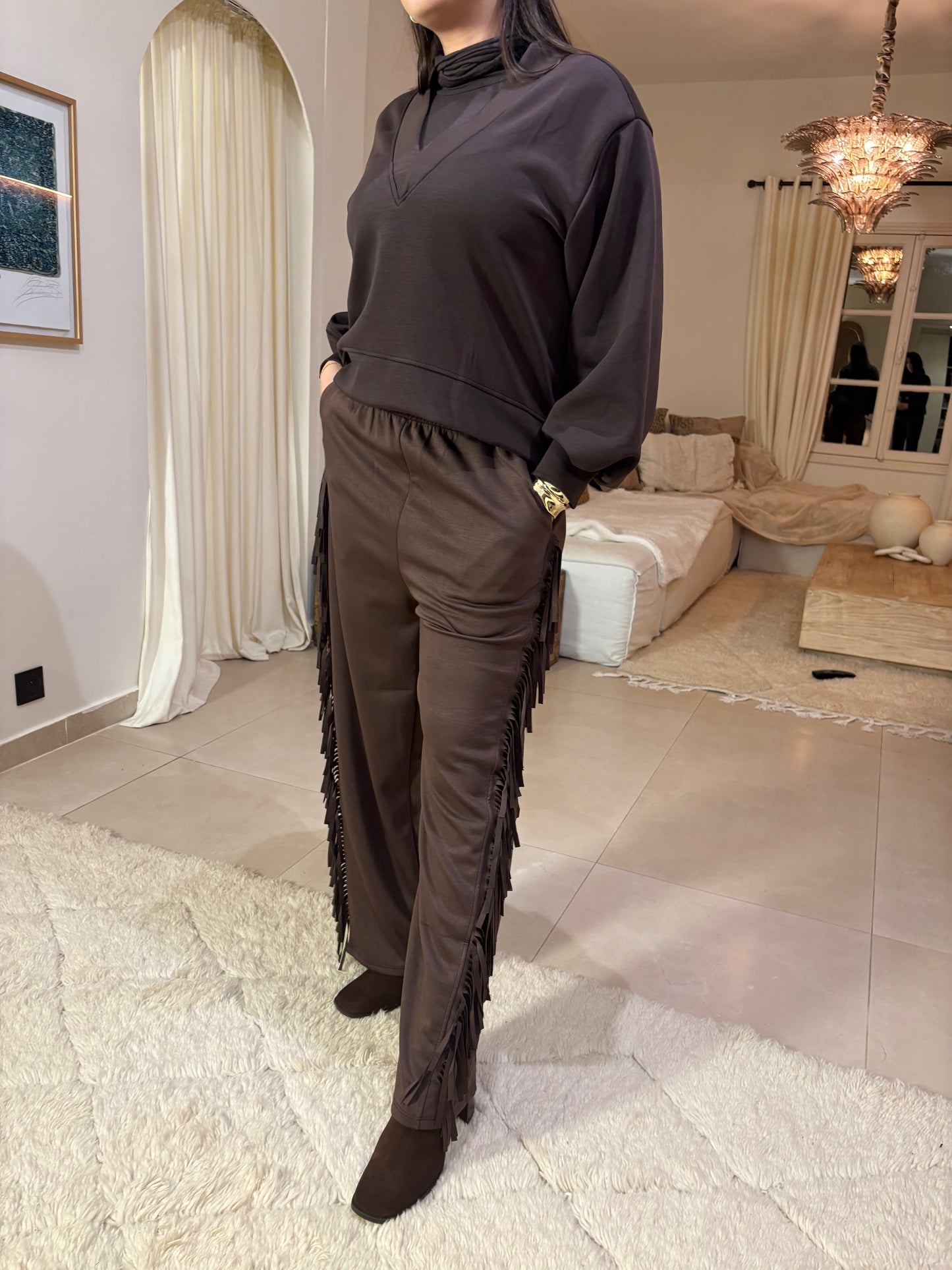 Pantalon à franges chocolat