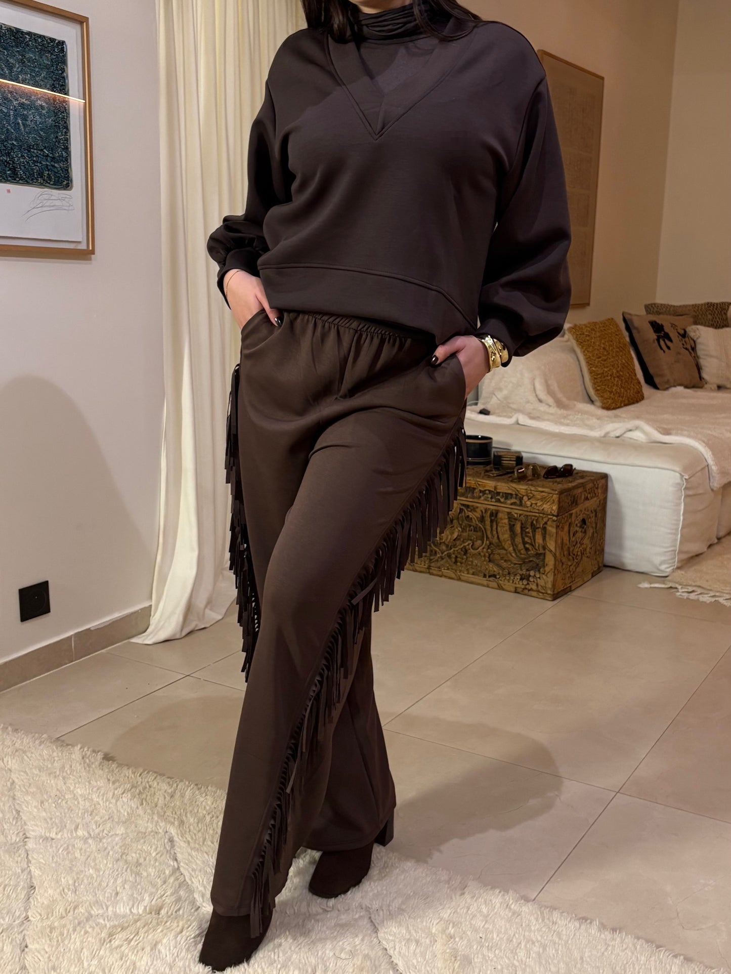 Pantalon à franges chocolat