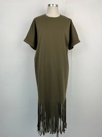 Robe à franges kaki