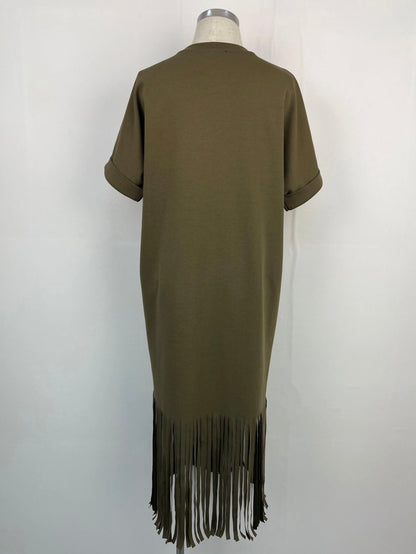 Robe à franges kaki