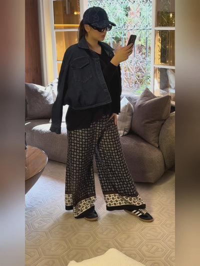 Pantalon damier en soie