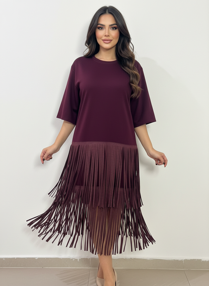 Robe à franges bordeaux