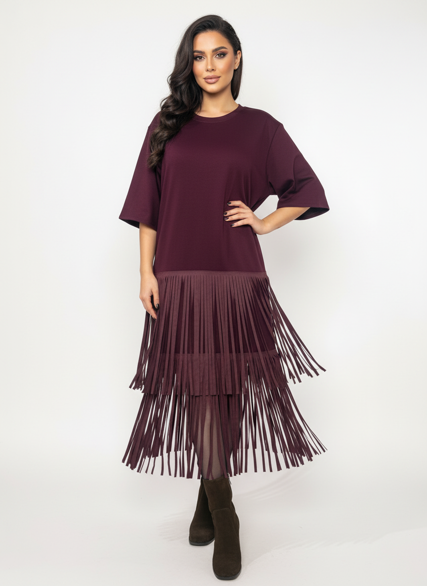 Robe à franges bordeaux