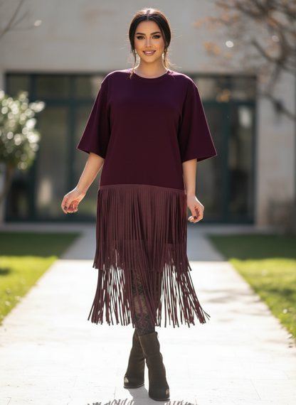 Robe à franges bordeaux