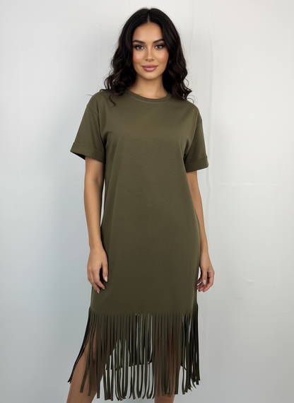 Robe à franges kaki
