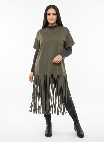 Robe à franges kaki